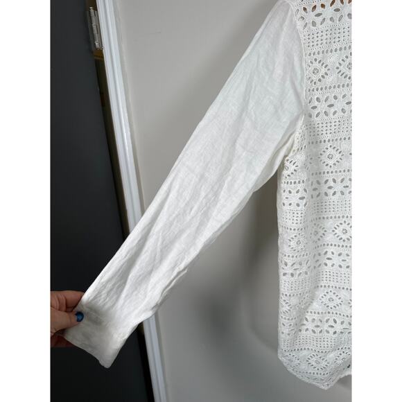 J Jill Love Linen White Button Down Shirt Embroidered Eyelet Linen Womens Size S - Picture 2 of 9